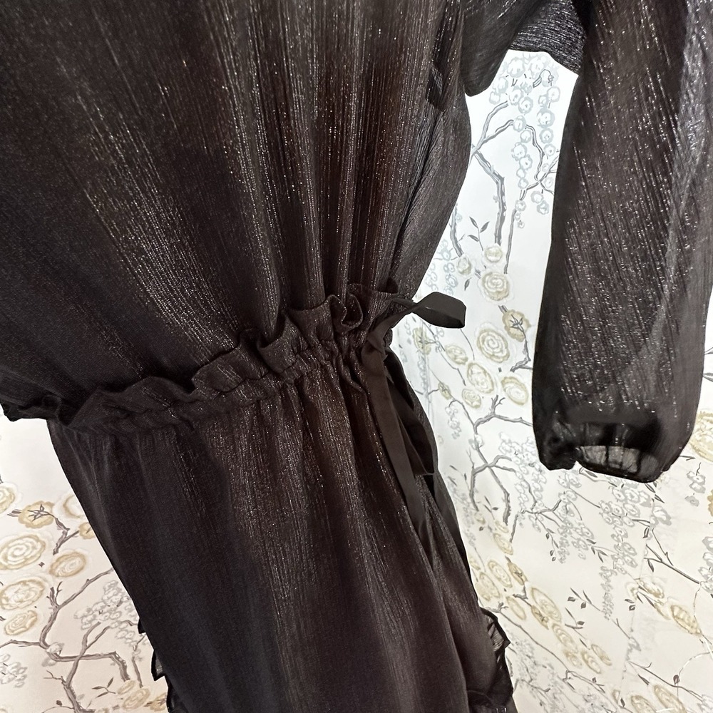 LOFT WOMEN'S BLACK SHIMMERING METALLIC TIERED DRESS SIZE SP‎ NEW WITHOUT TAG - Picture 5 of 8